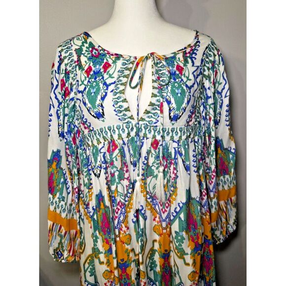 Rachel Zoe Plus Tunic Top 1X Tie Front‎ 3/4 Sleeve Colorful  Boho - Picture 1 of 8
